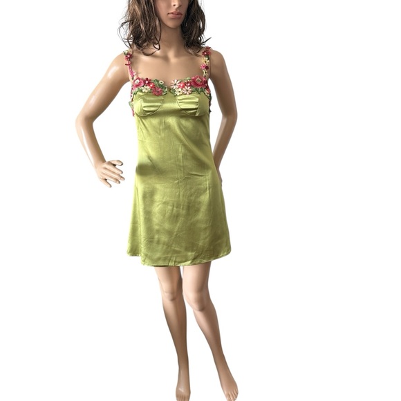 Commense Satin Floral Appliqué Mini Slip Dress, Size S - Picture 2 of 7